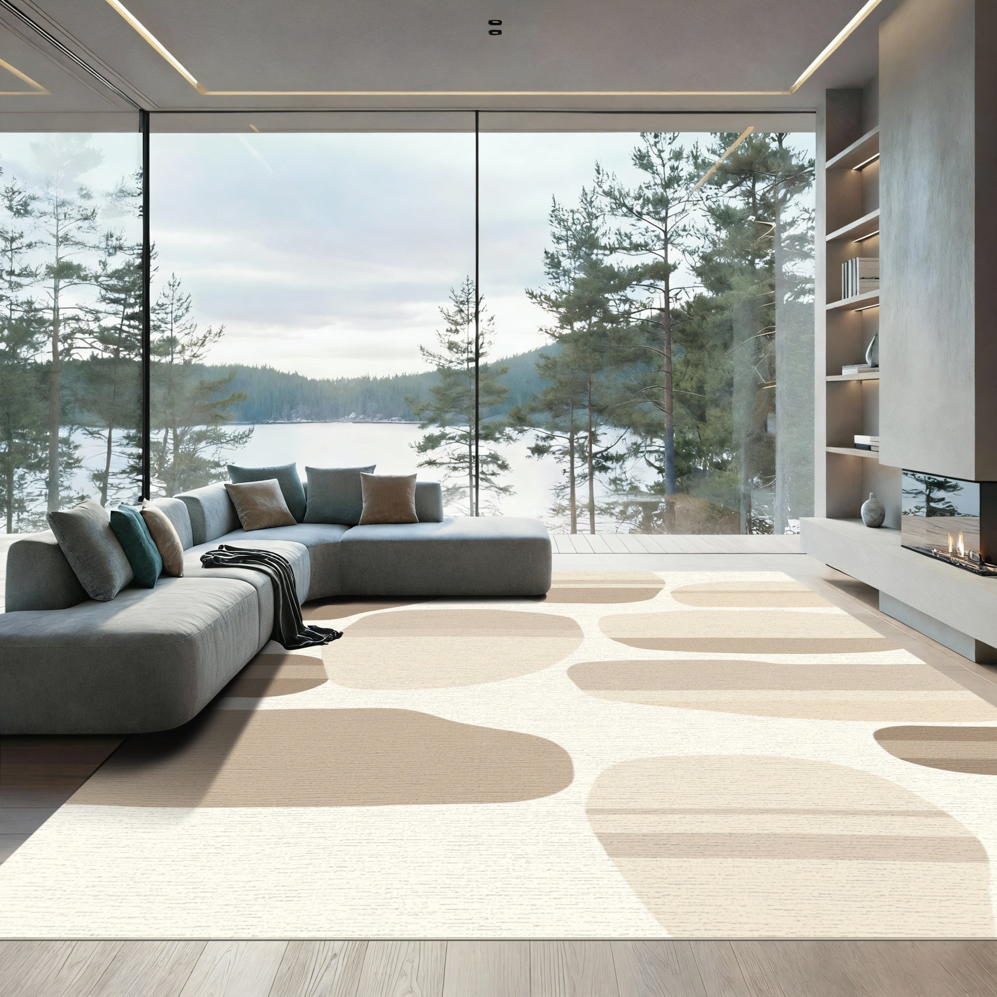 Abstract Organic Neutral Stones Stripe Rug