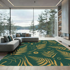 Golden Fern Leaves Botanical Emerald Rug