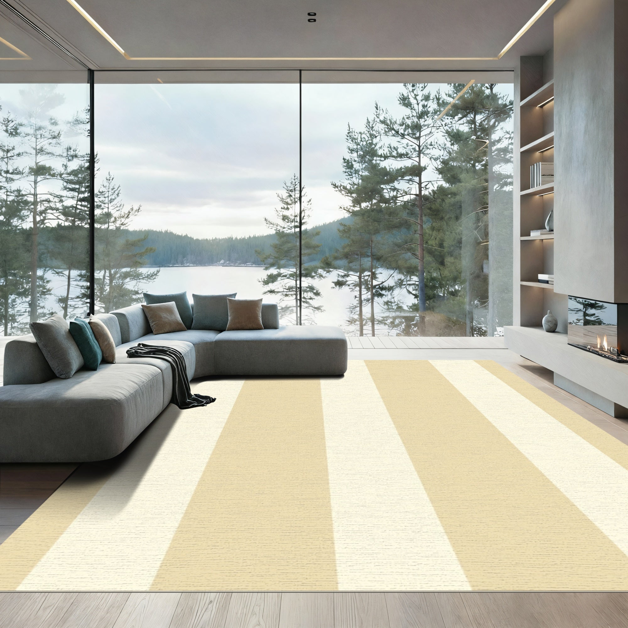 Cream Beige Vertical Striped Rug