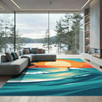 Tropical Sunset Surfer Wave Rug