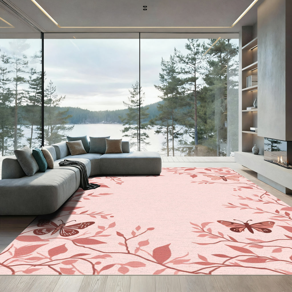 Coral Butterfly Branch Border Rug