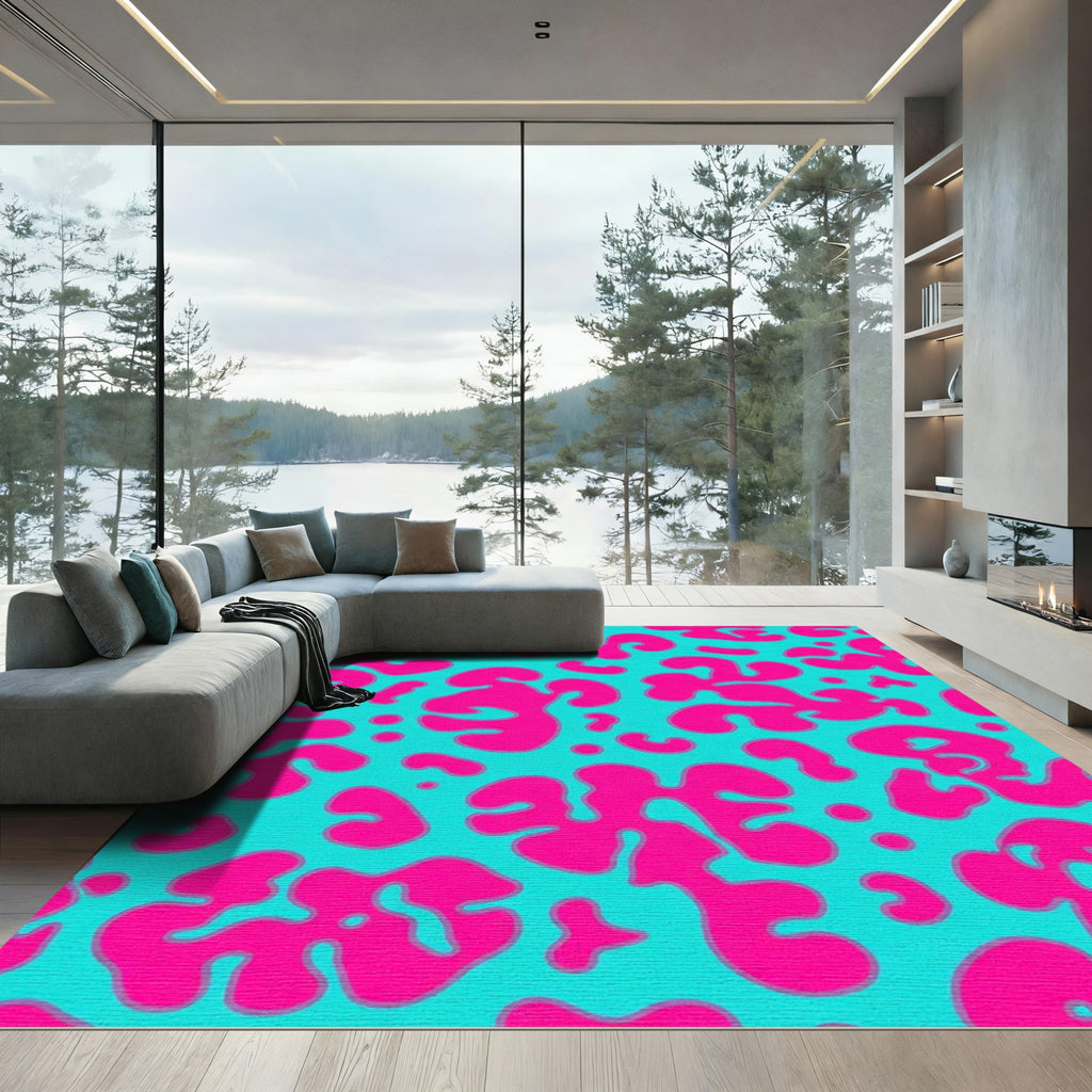 Bright Pink Blob Abstract Aqua Rug