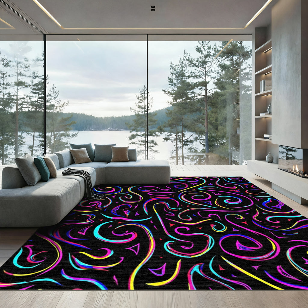 Neon Swirls Abstract Triangles Rug