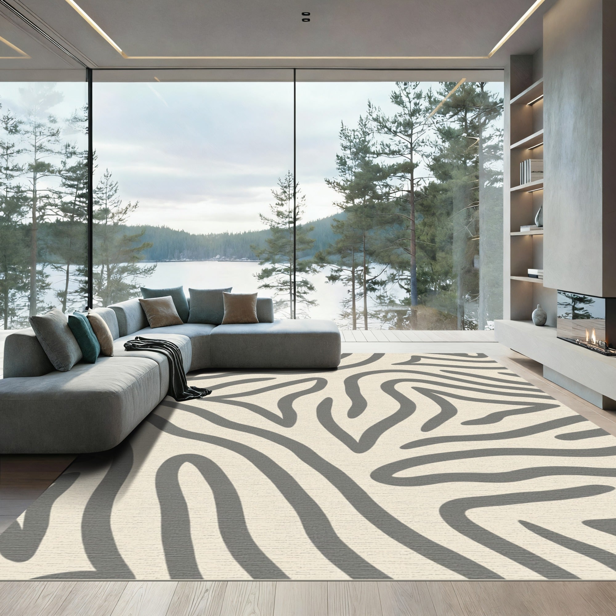 Neutral Zebra Stripe Organic Waves Rug