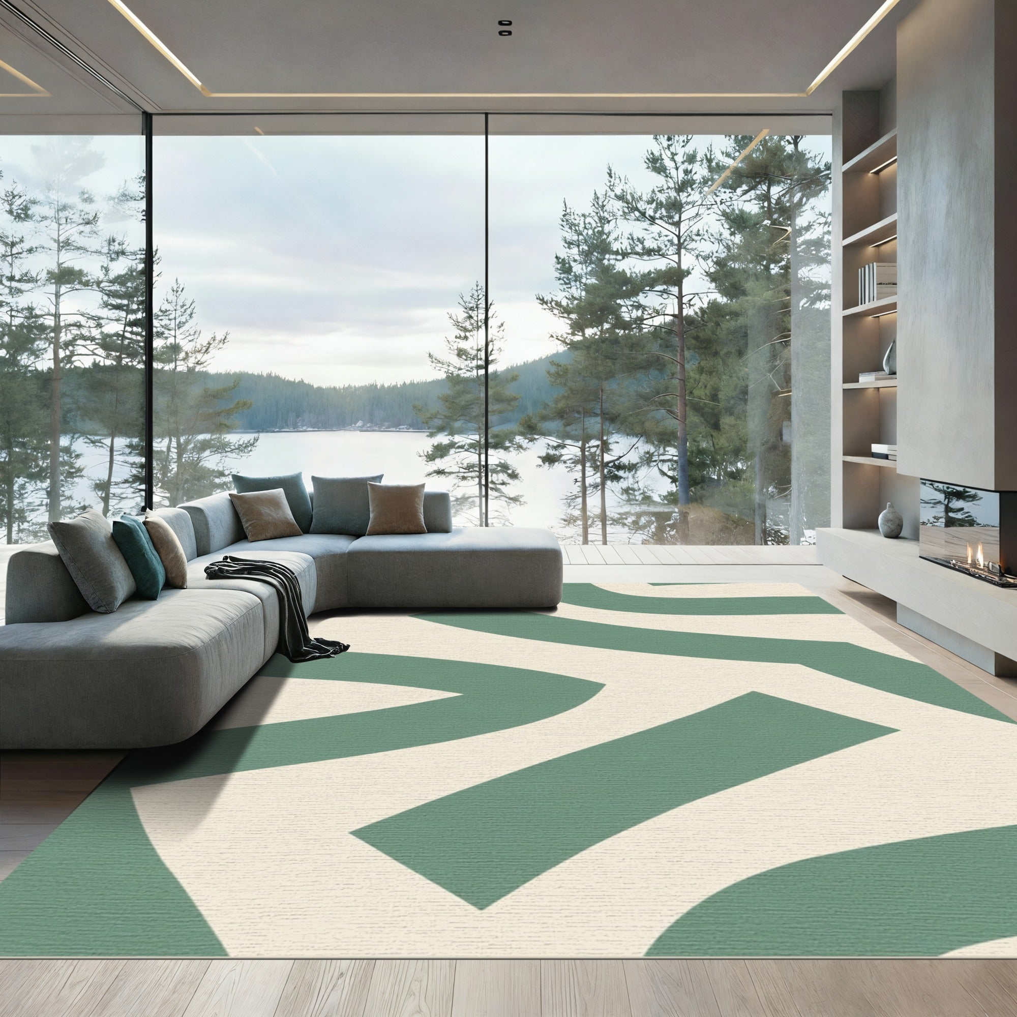 Sage Green Abstract Swirl Shapes Rug