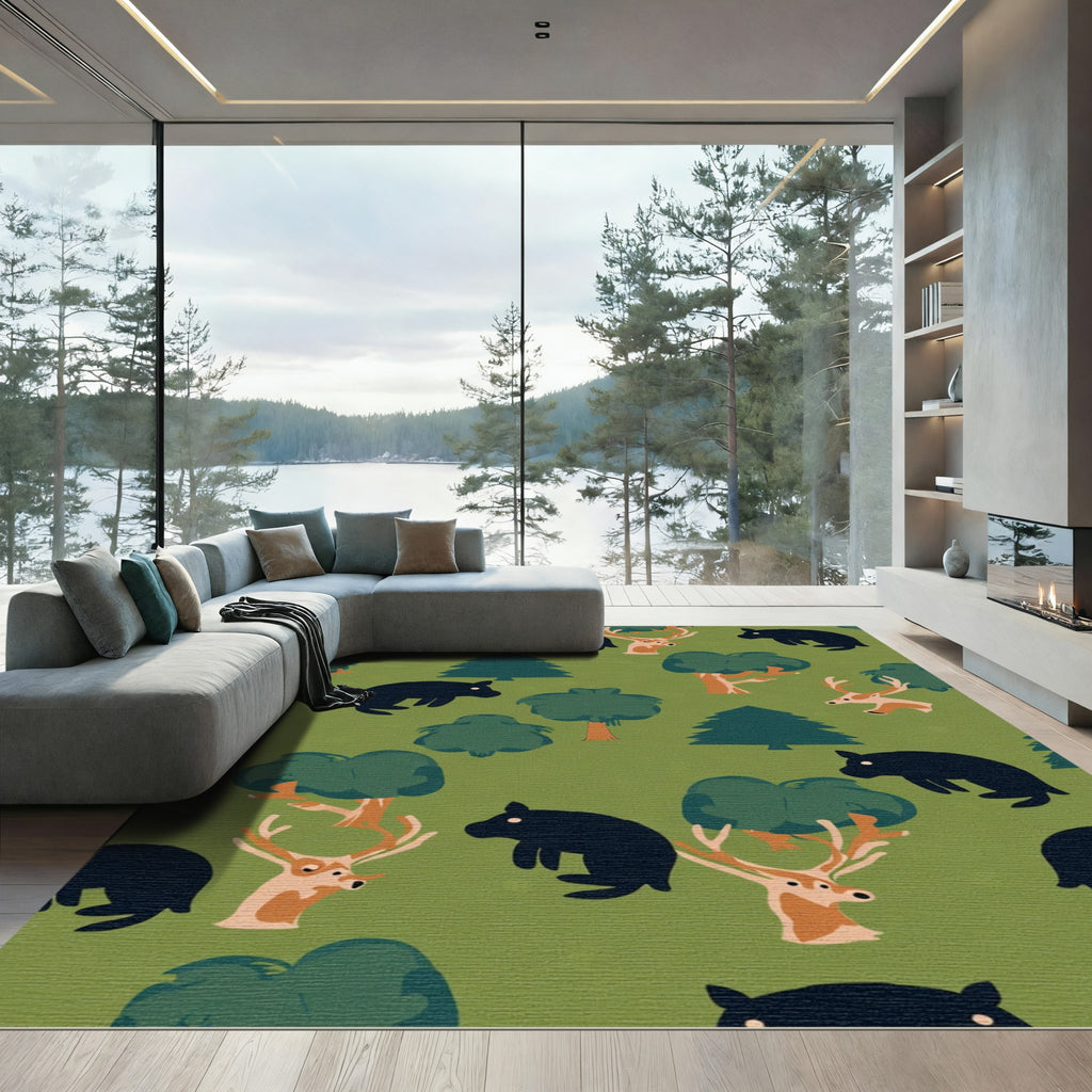 Forest Animals Deer And Bears Whimsical Woodland Rug