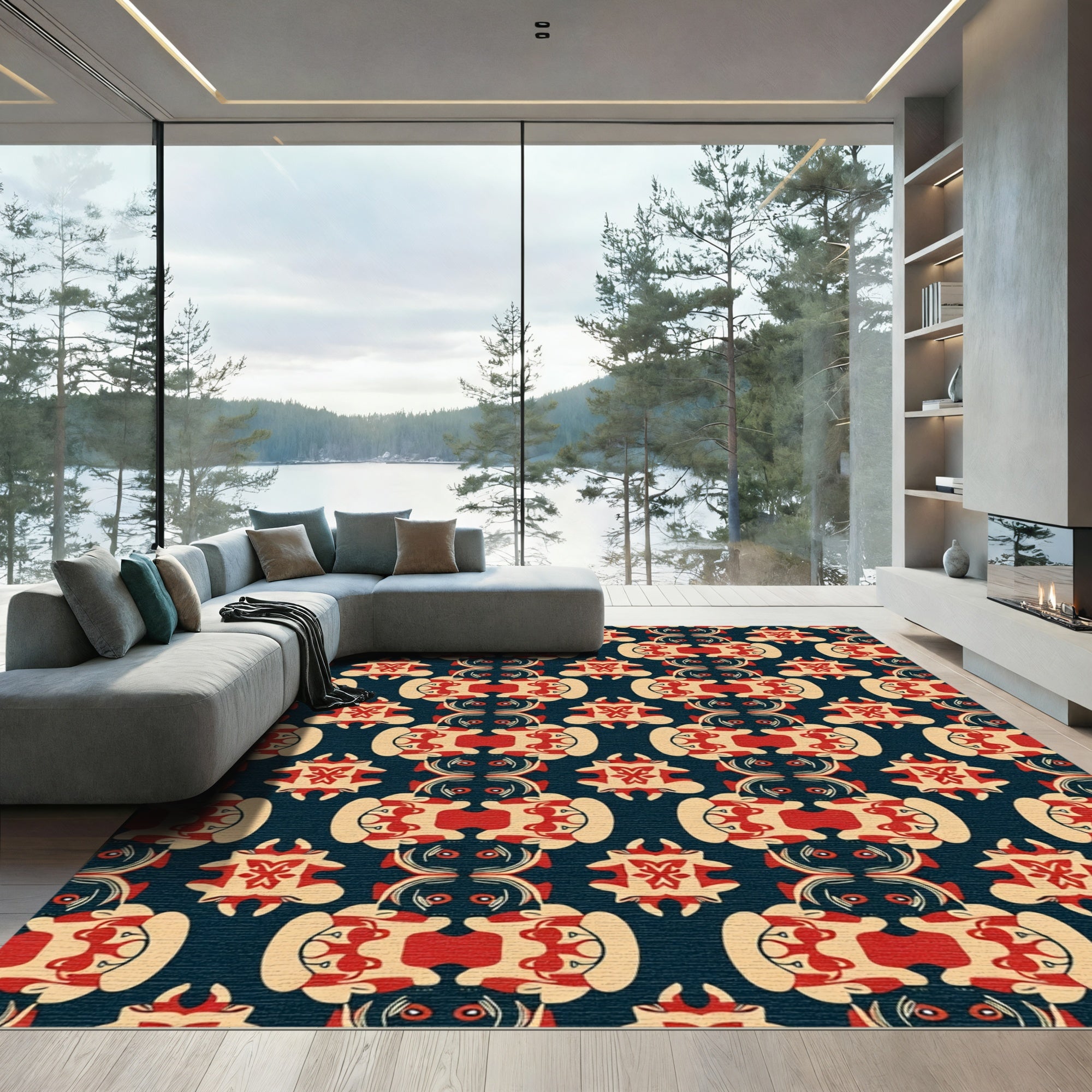 Crimson Beige Abstract Tribal Rug