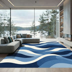 Deep Blue Ocean Waves Abstract Rug