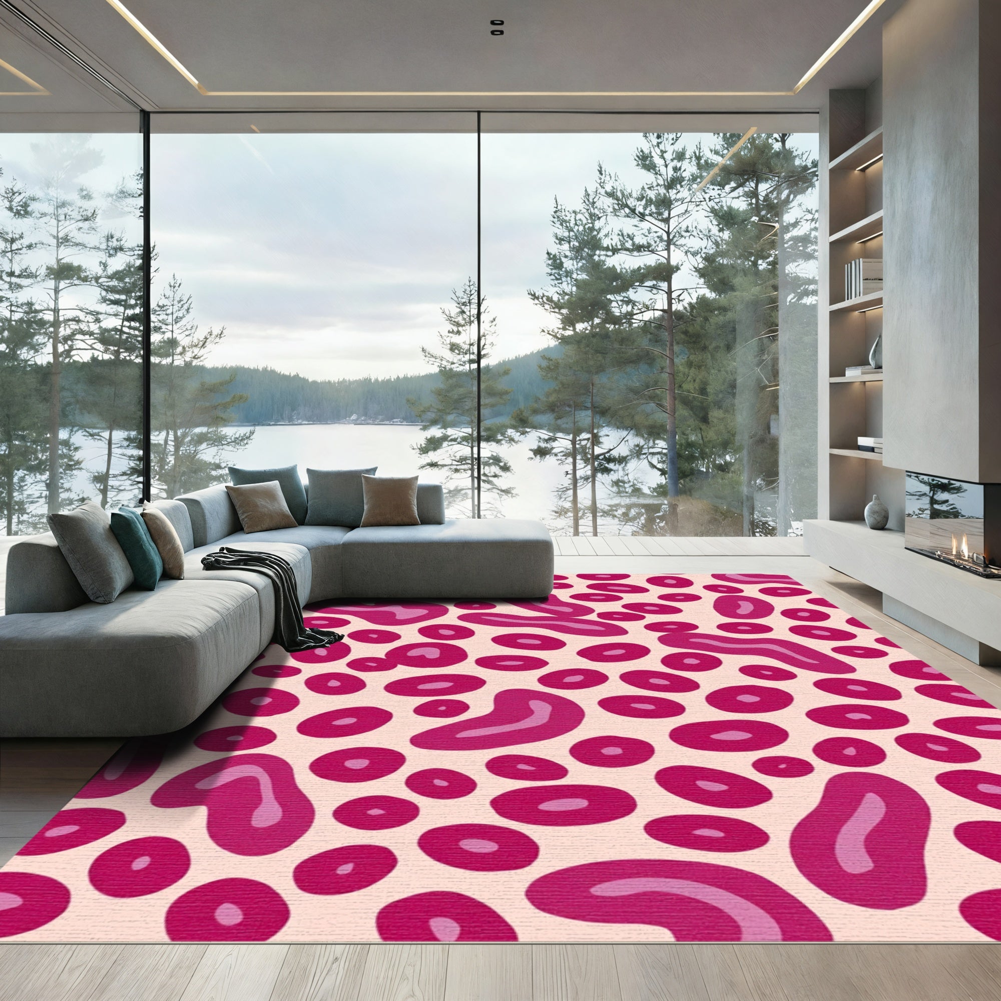 Vibrant Pink Organic Abstract Circles Rug