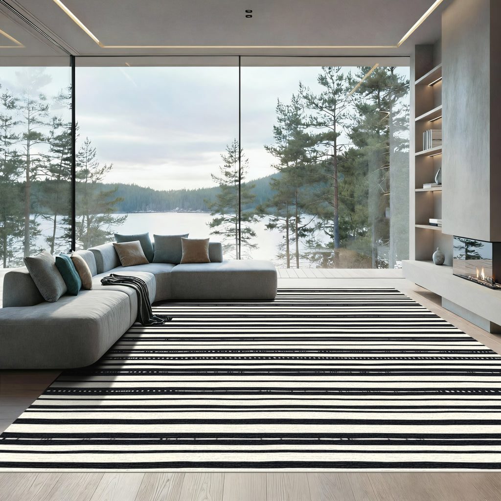 Black White Striped Ground Rug