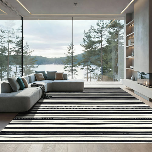 Black White Striped Ground Rug