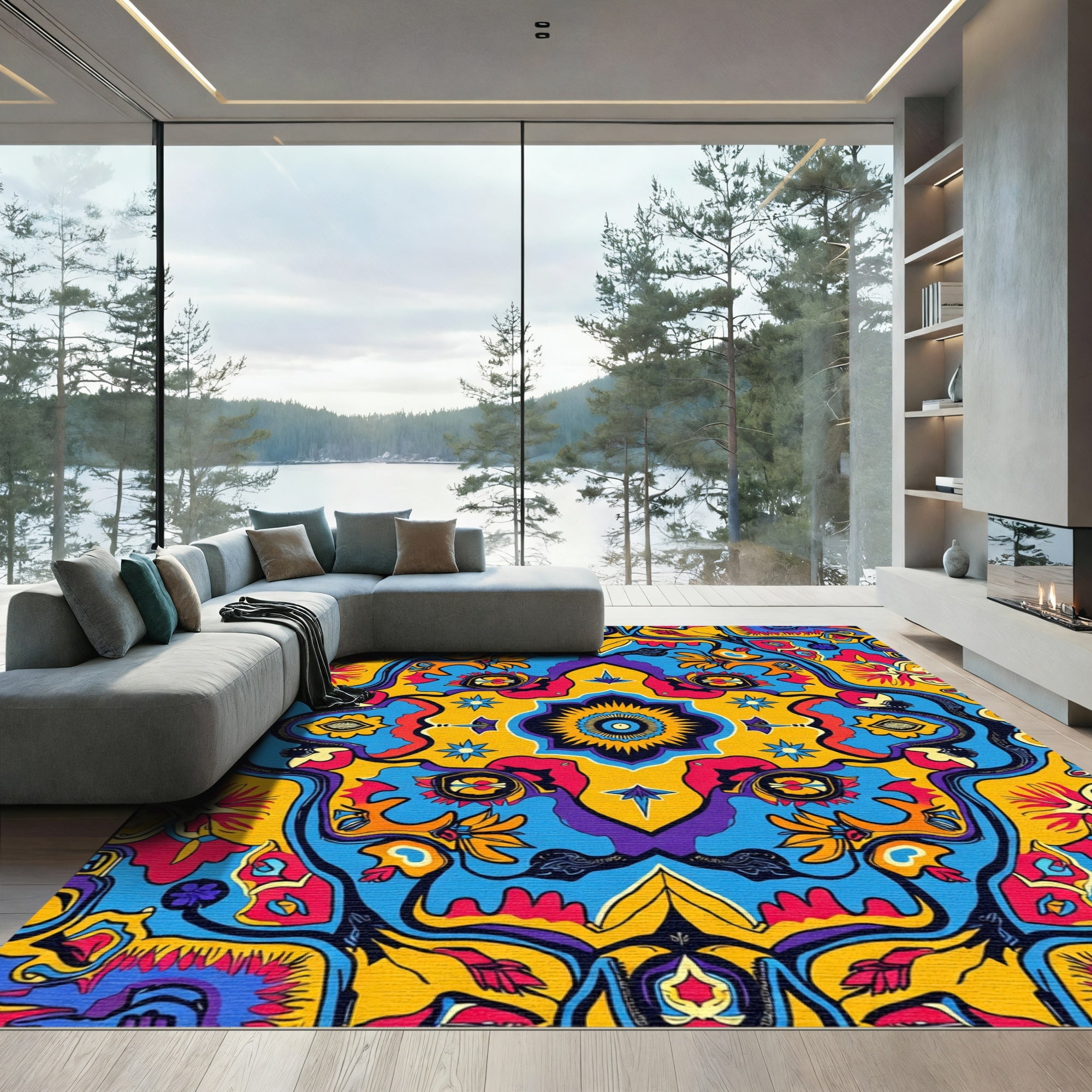 Vibrant Psychedelic Floral Medallion Rug