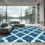 Dark Blue Geometric Tile Rug