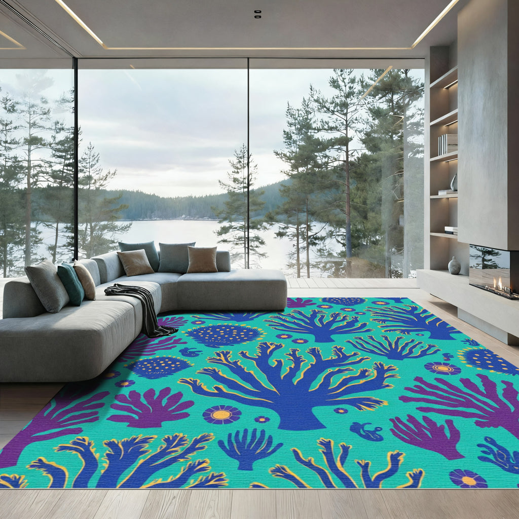 Teal Coral Garden Medallion Rug