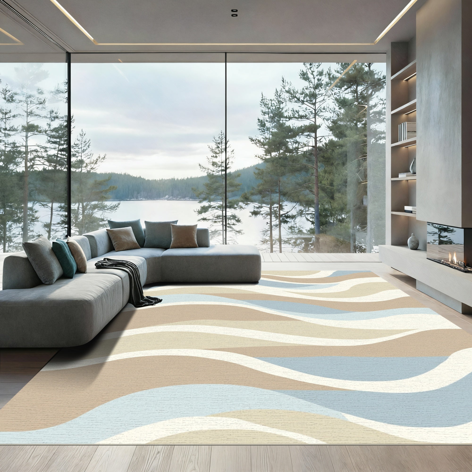 Calm Blue Sand Dune Waves Rug