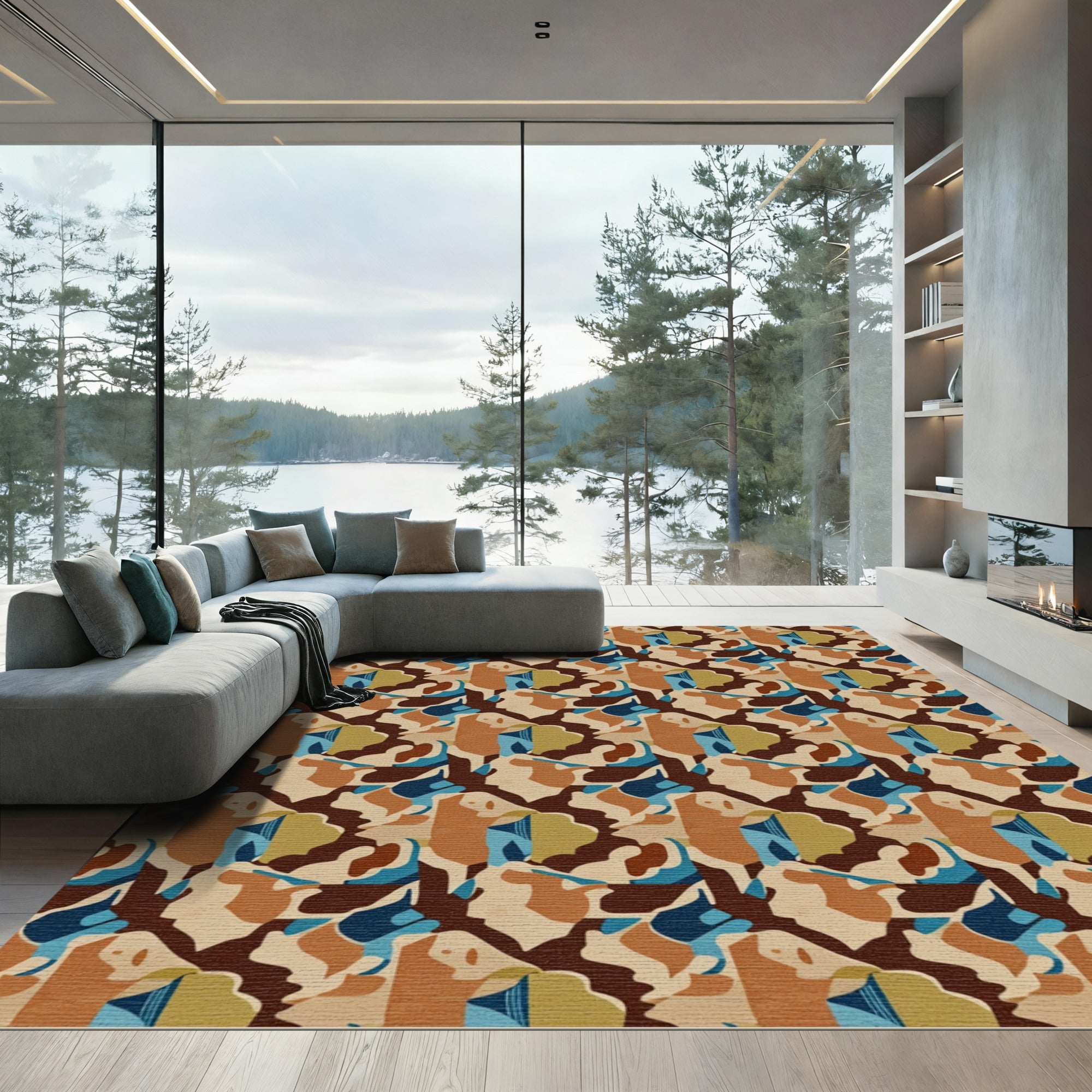 Earthy Camouflage Abstract Organic Forms Rug