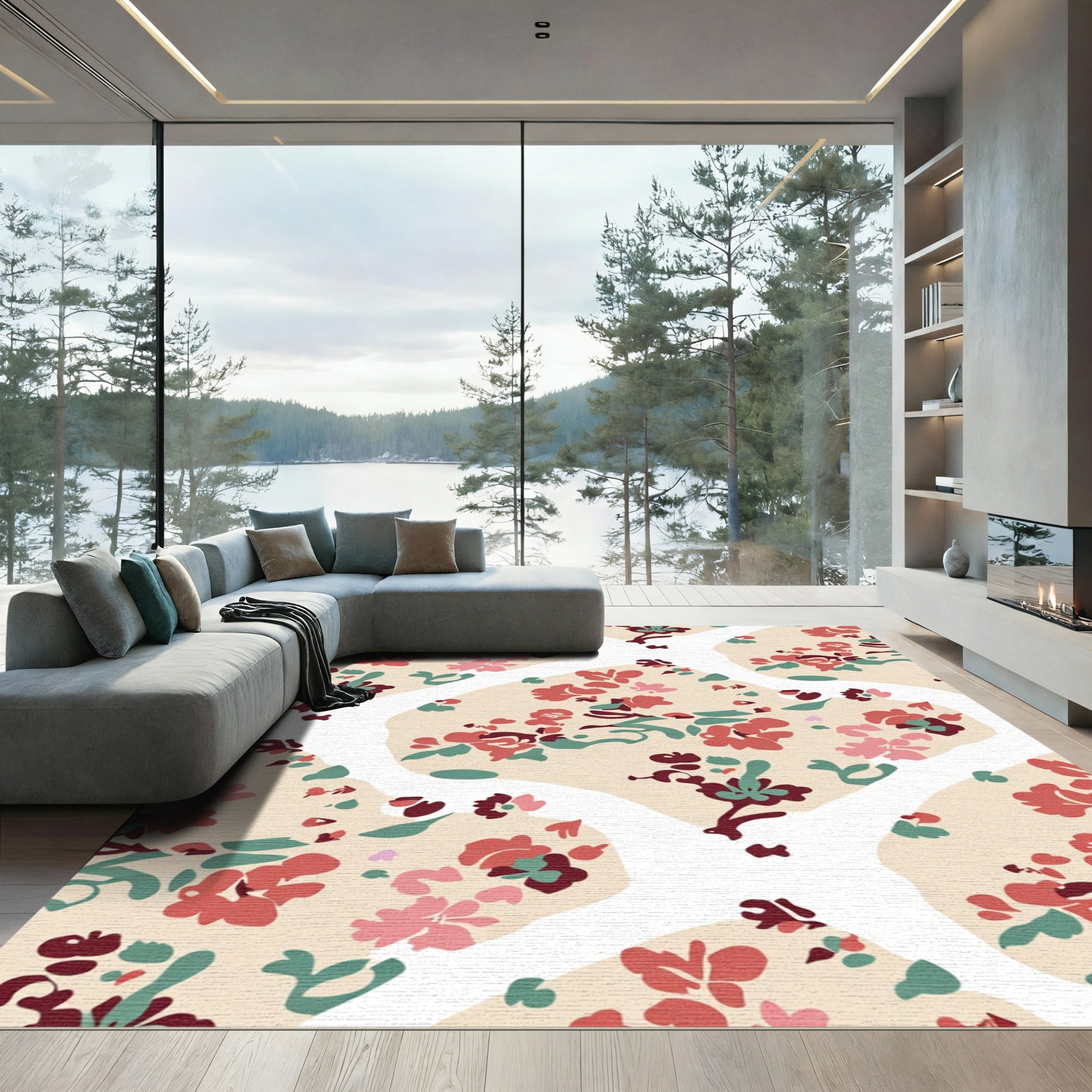 Crimson Blush Floral Arrangement Rug