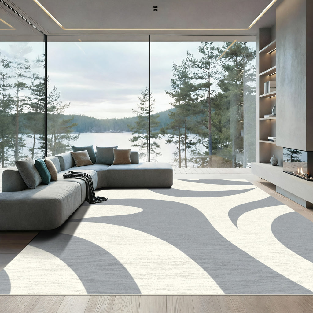 Gray Cream Abstract Swirl Rug