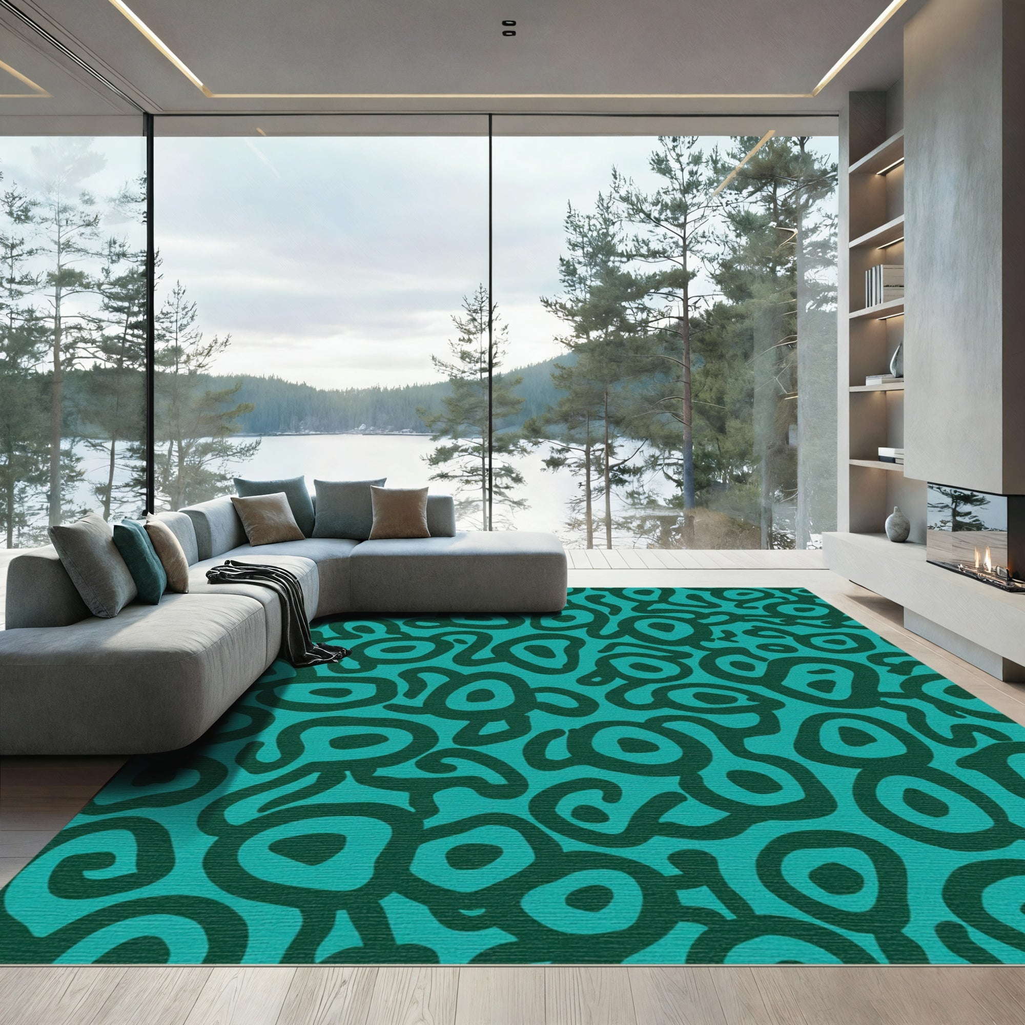 Aqua Teal Organic Blob Rug