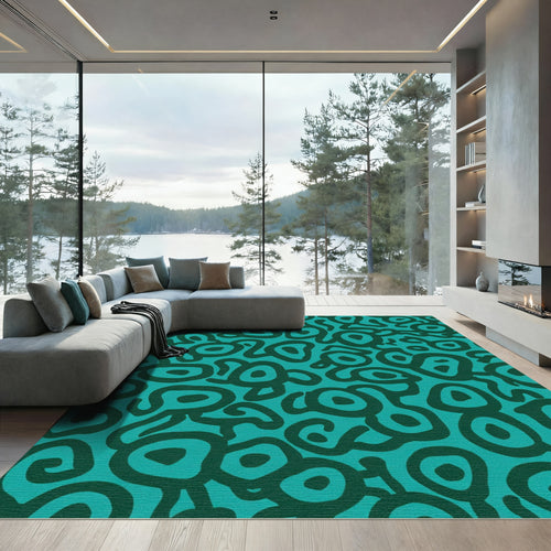 Aqua Teal Organic Blob Rug