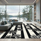 Monochrome Palm Frond Vertical Stripe Rug