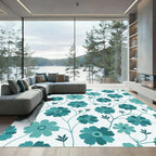Teal Floral Vine Garden Rug