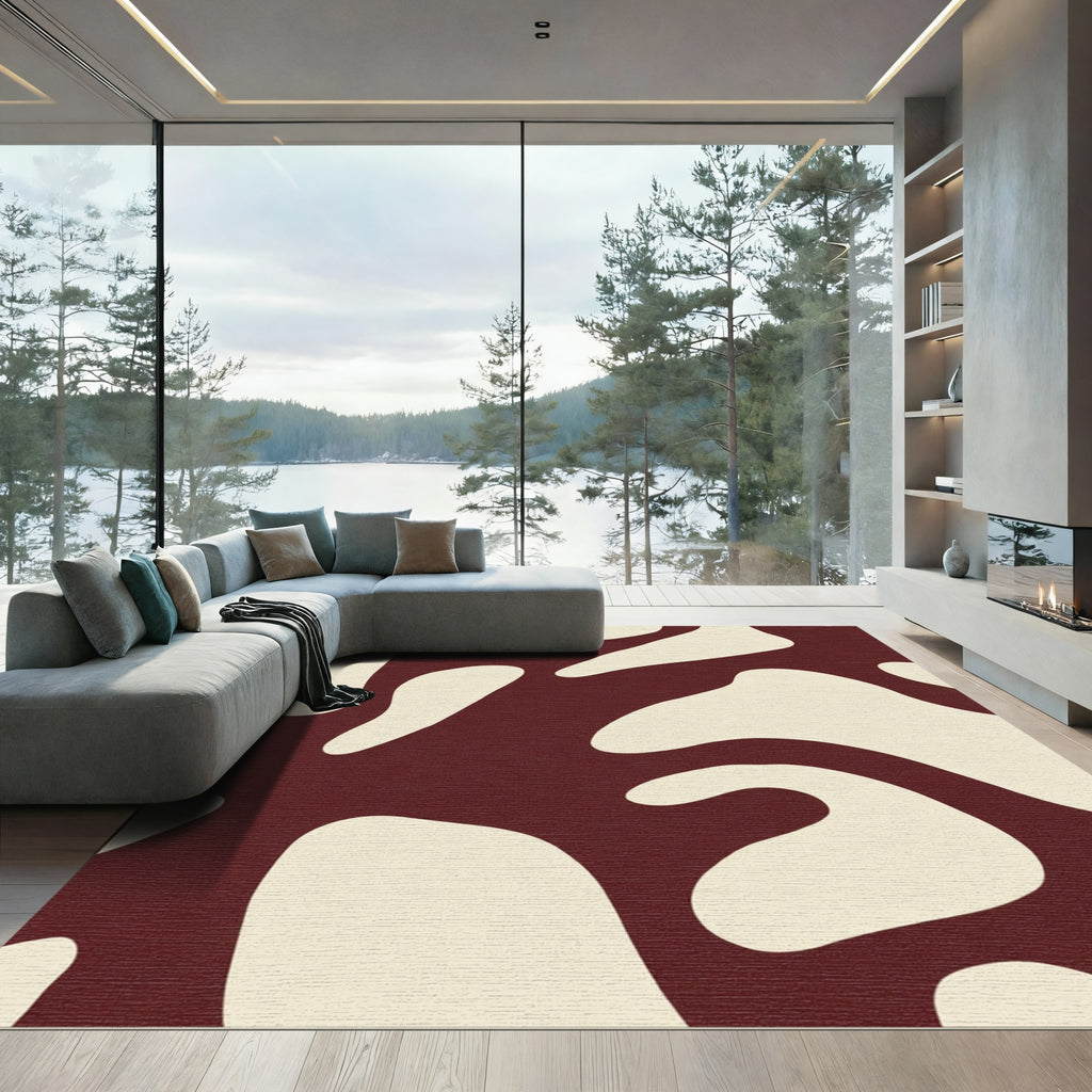Deep Crimson Organic Blob Abstract Rug