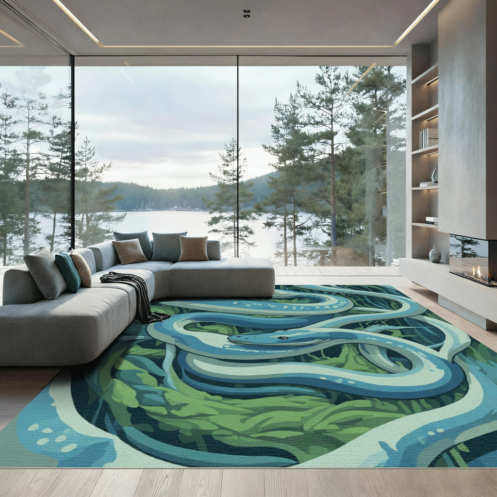 Serpentine Aqua Swirl Jungle Rug
