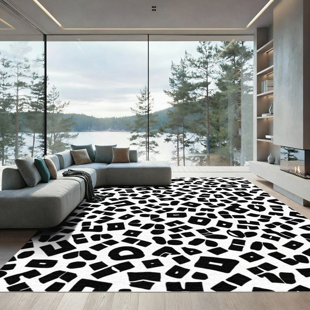Monochrome Random Shape Collage Rug