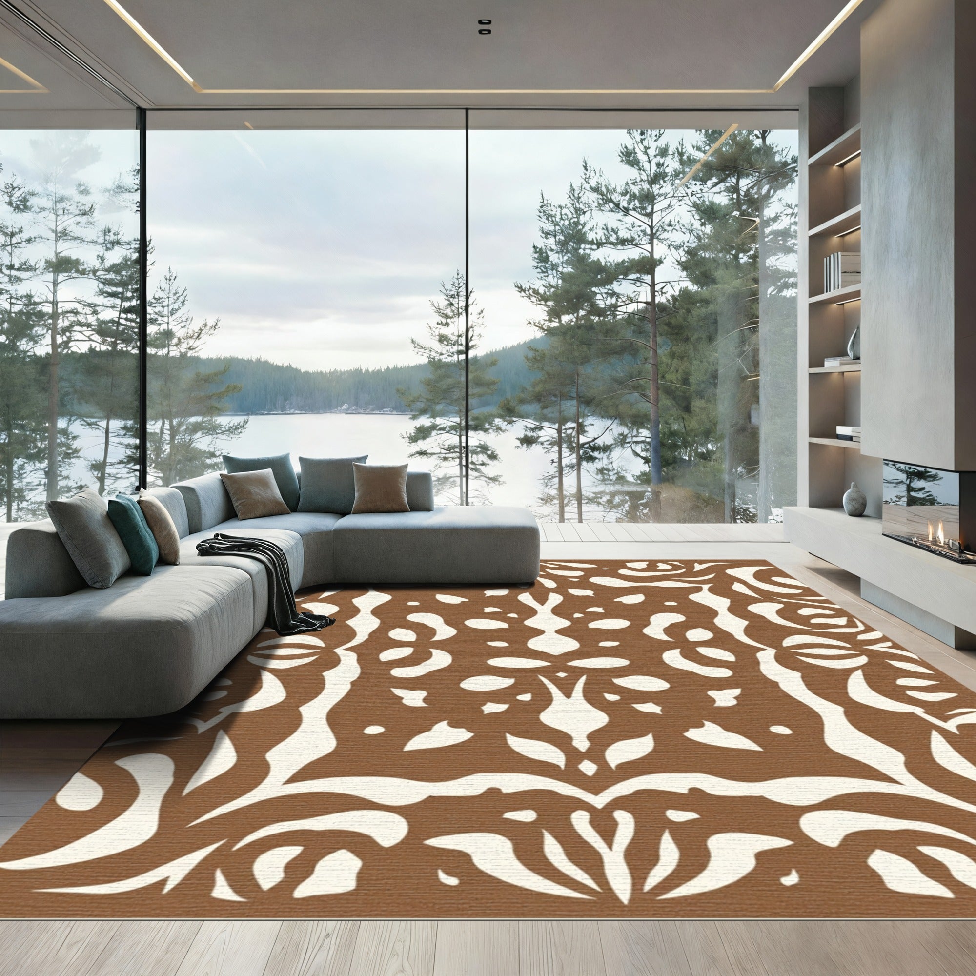 Warm Tan Abstract Floral Medallion Rug