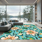Turquoise Floral Whimsical Garden Medallion Rug