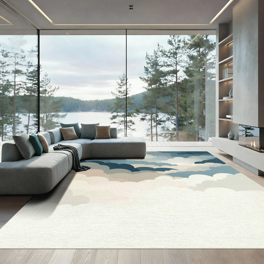 Misty Blue Cloudscape Abstract Rug