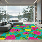 Bright Pink Yellow Floral Vine Rug