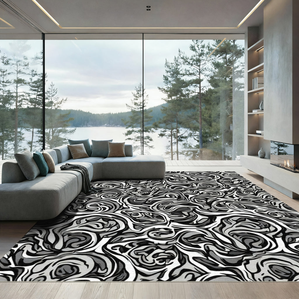 Monochromatic Swirl Abstract Fluidity Rug