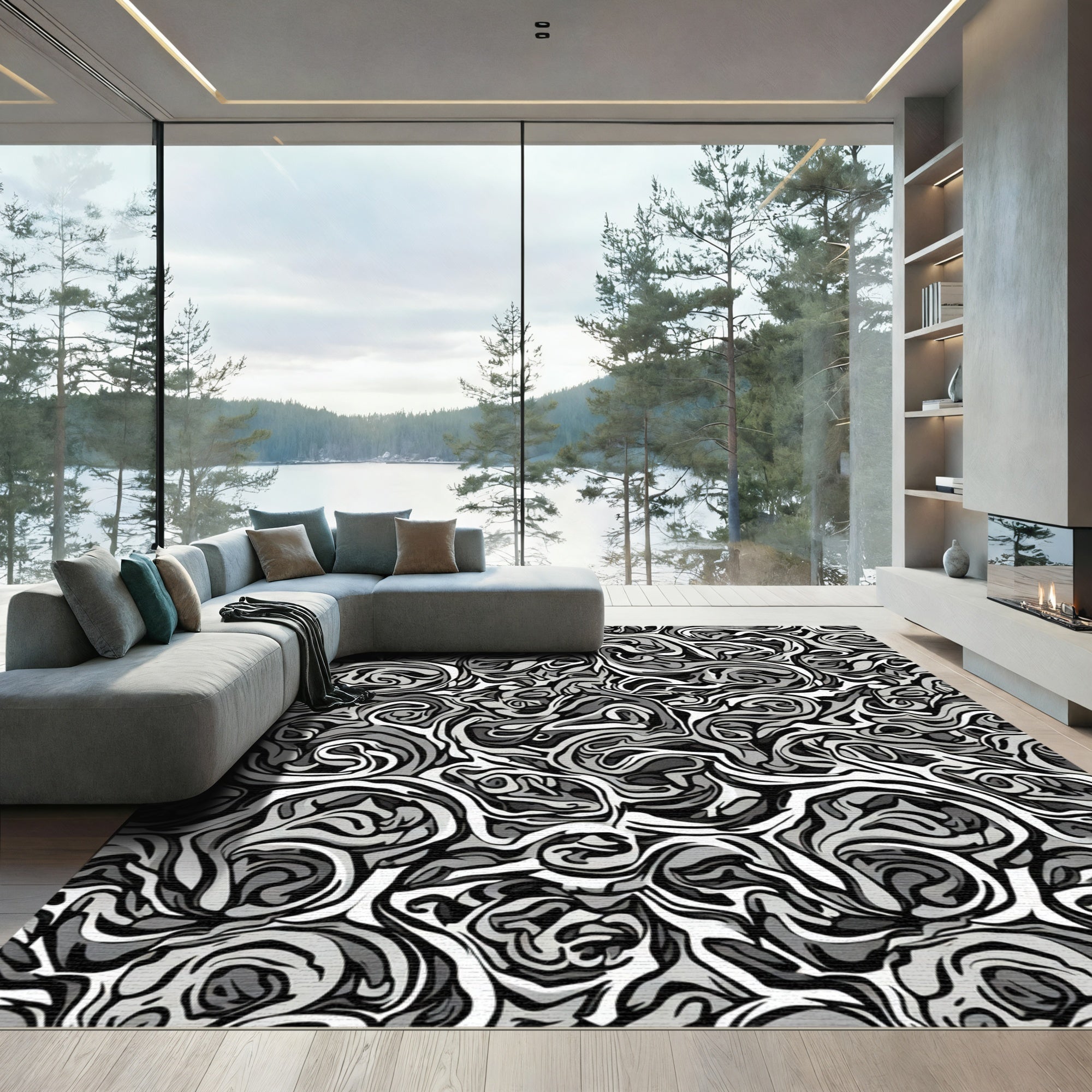 Monochromatic Swirl Abstract Fluidity Rug