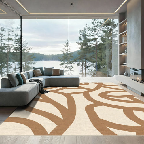 Abstract Tan Cream Organic Waves Rug