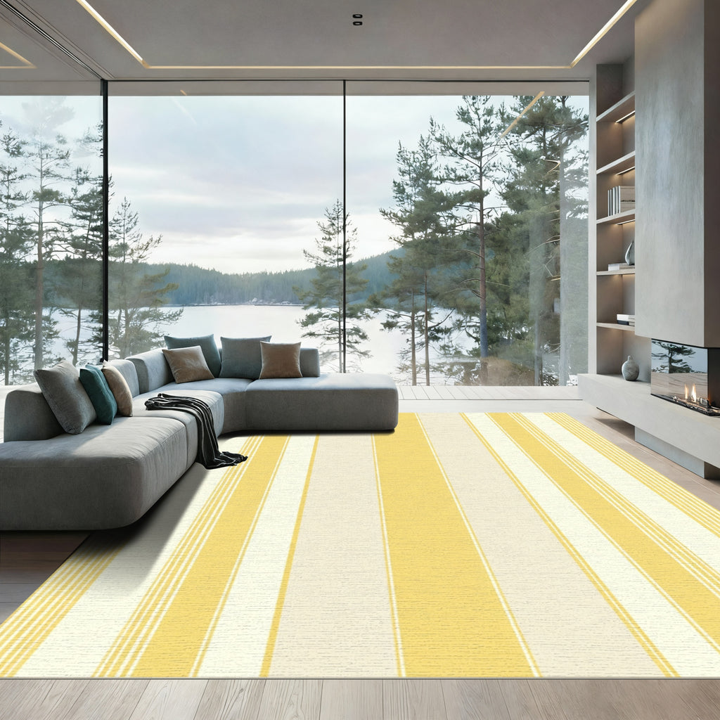 Sunny Yellow Cream Vertical Stripes Rug