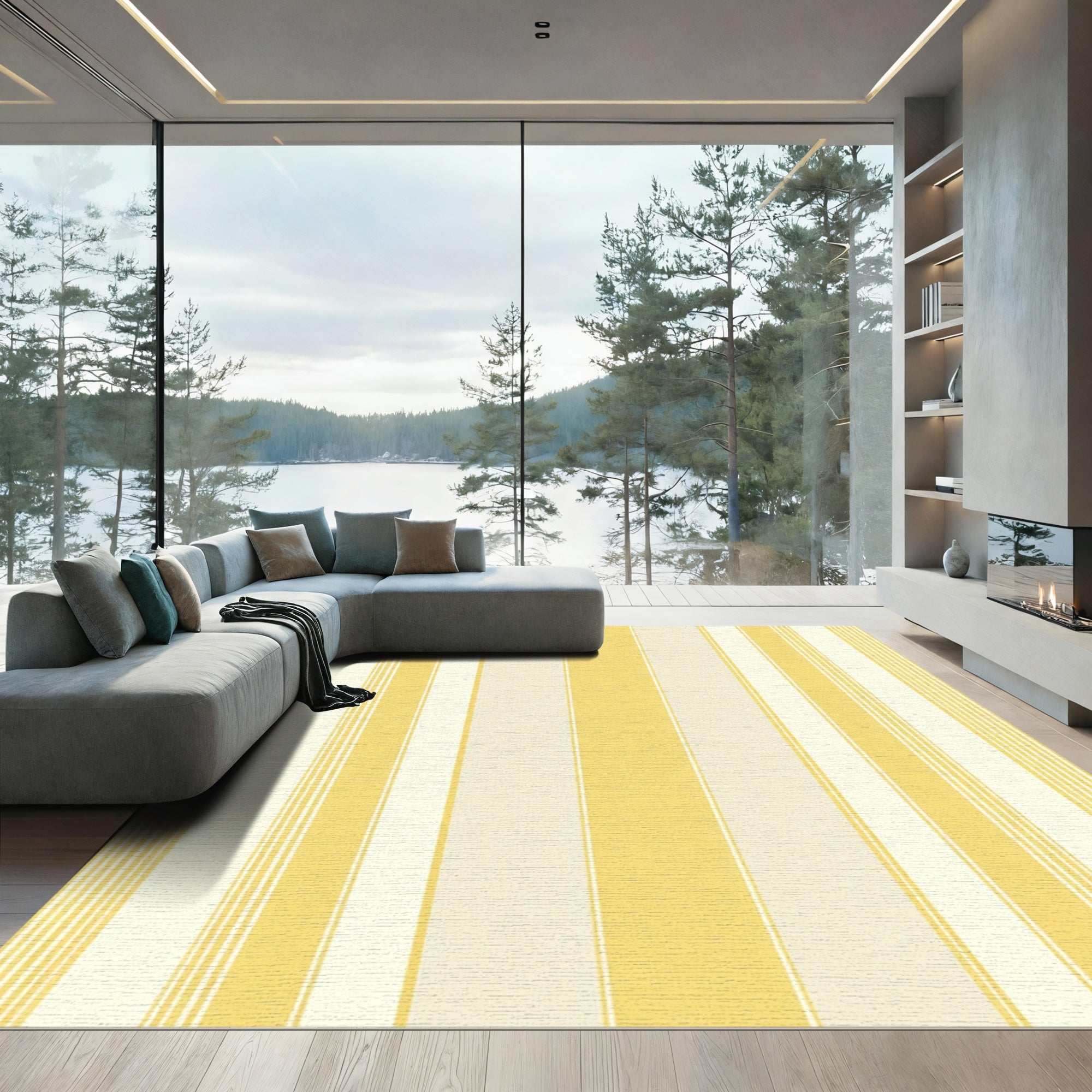 Sunny Yellow Cream Vertical Stripes Rug