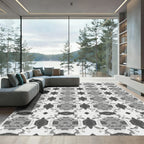 Monochrome Geometric Symmetry Arrangement Rug