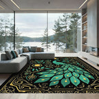 Emerald Peacock Floral Sunburst Border Rug
