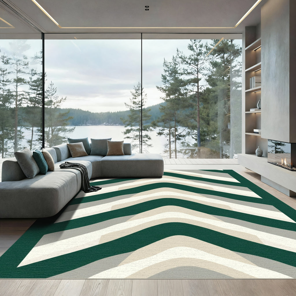Green Gray Cream Chevron Curves Rug