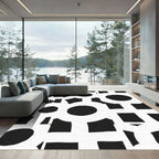 Monochrome Abstract Circle Square Connection Rug