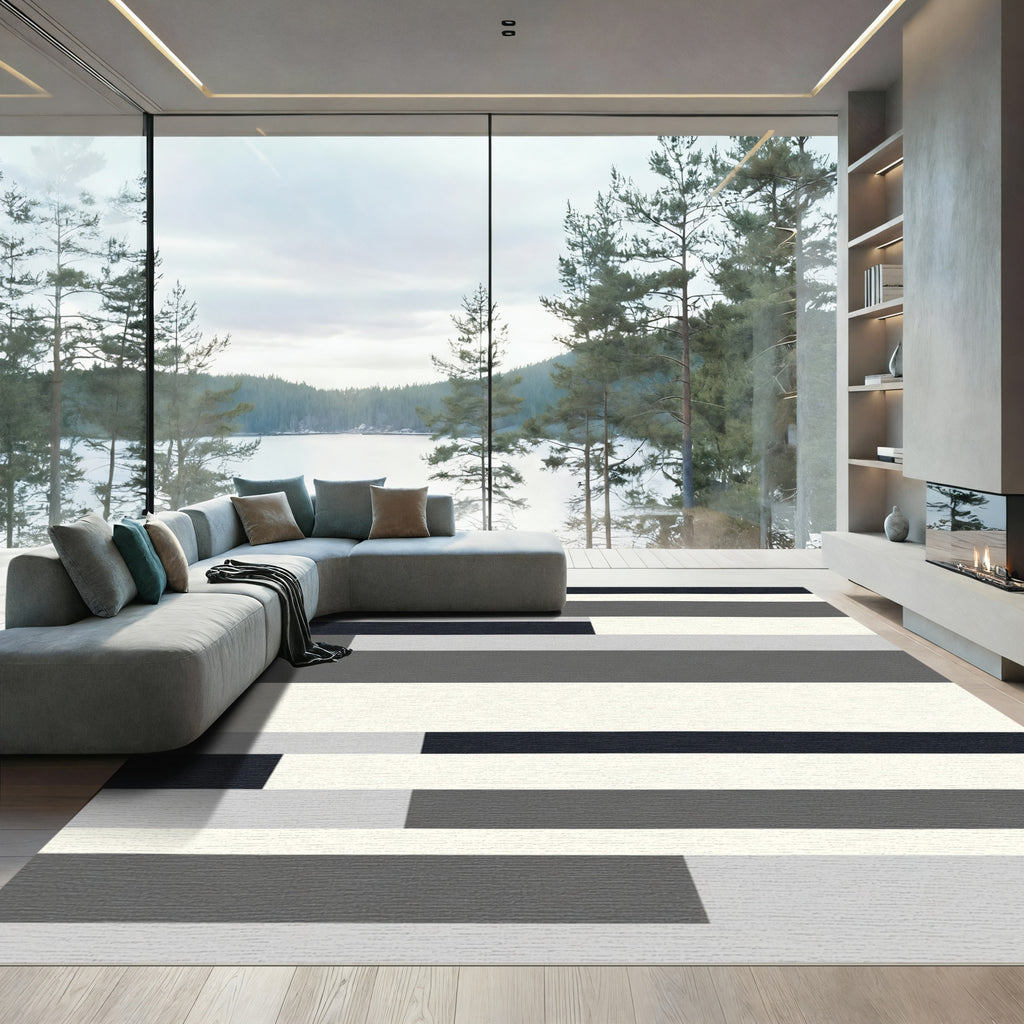 Abstract Monochrome Horizontal Blocks Rug