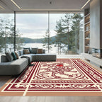 Crimson Rooster Folk Art Rug