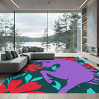 Purple Unicorn Red Floral Swirl Rug