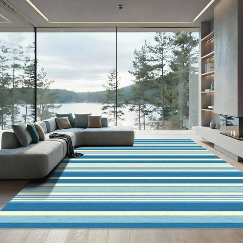 Blue Cream Horizontal Stripe Rug