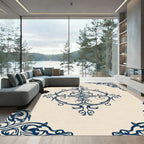 Navy Blue Ornamental Scrollwork Rug