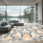 Contemporary Slate Blue And Peach Swirl Rug