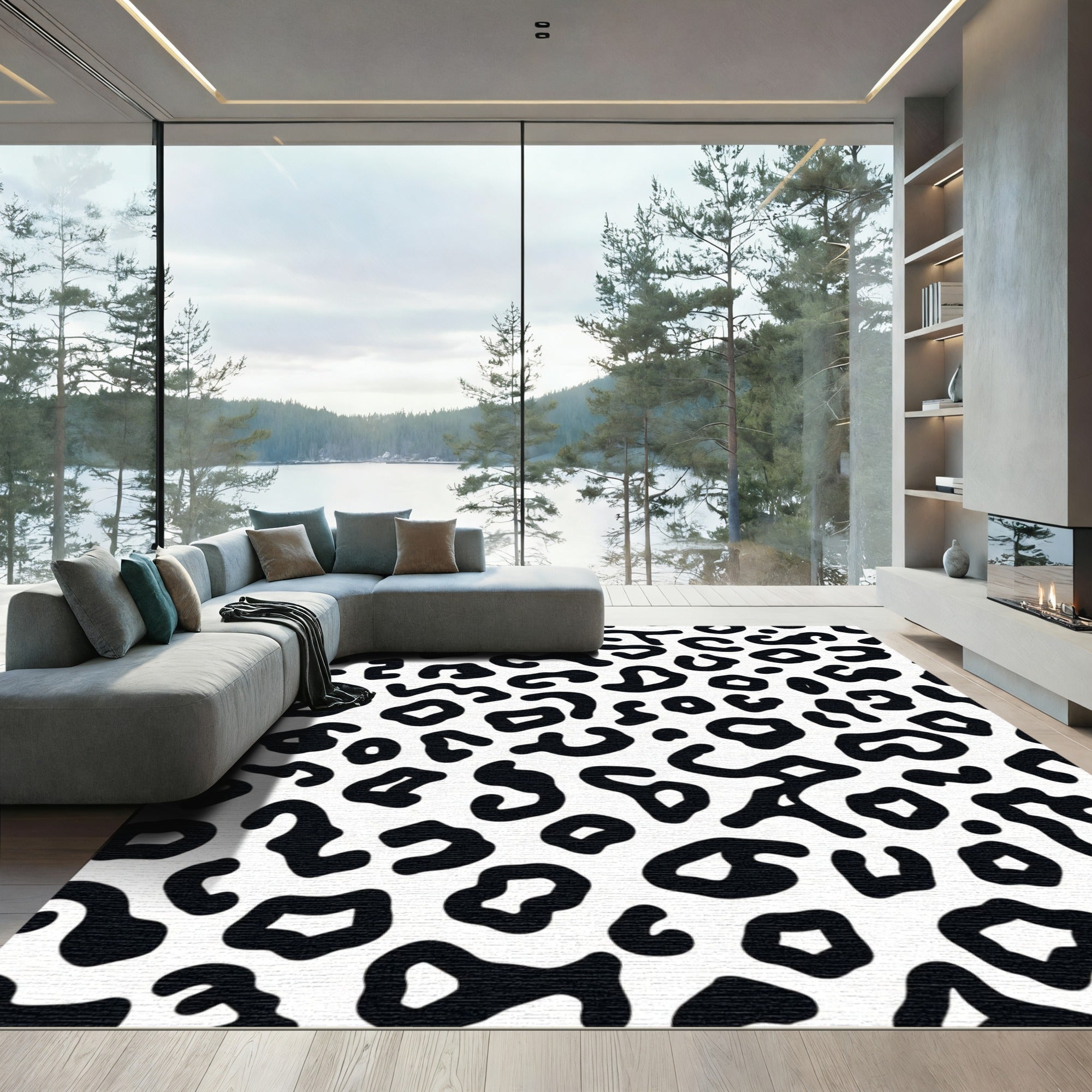 Bold Black White Animal Spots Rug