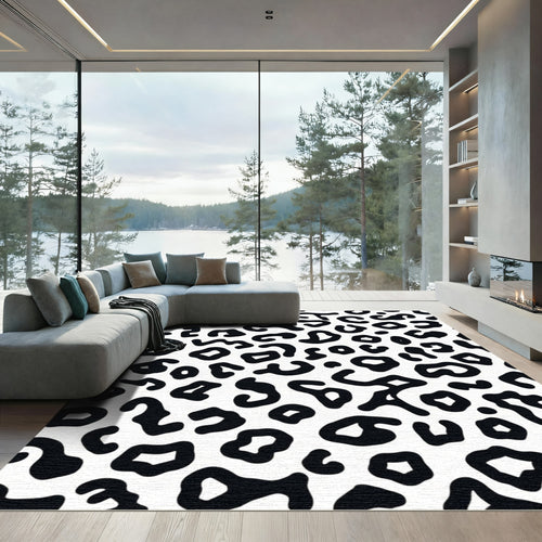 Bold Black White Animal Spots Rug